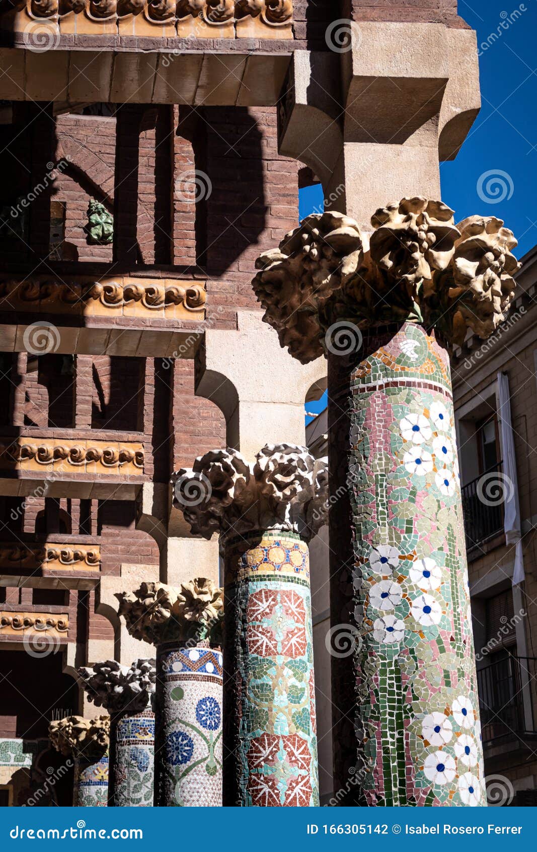 exterior gallery of the palau de la musica catalana by lluis domenech i montaner. barcelona, catalonia.